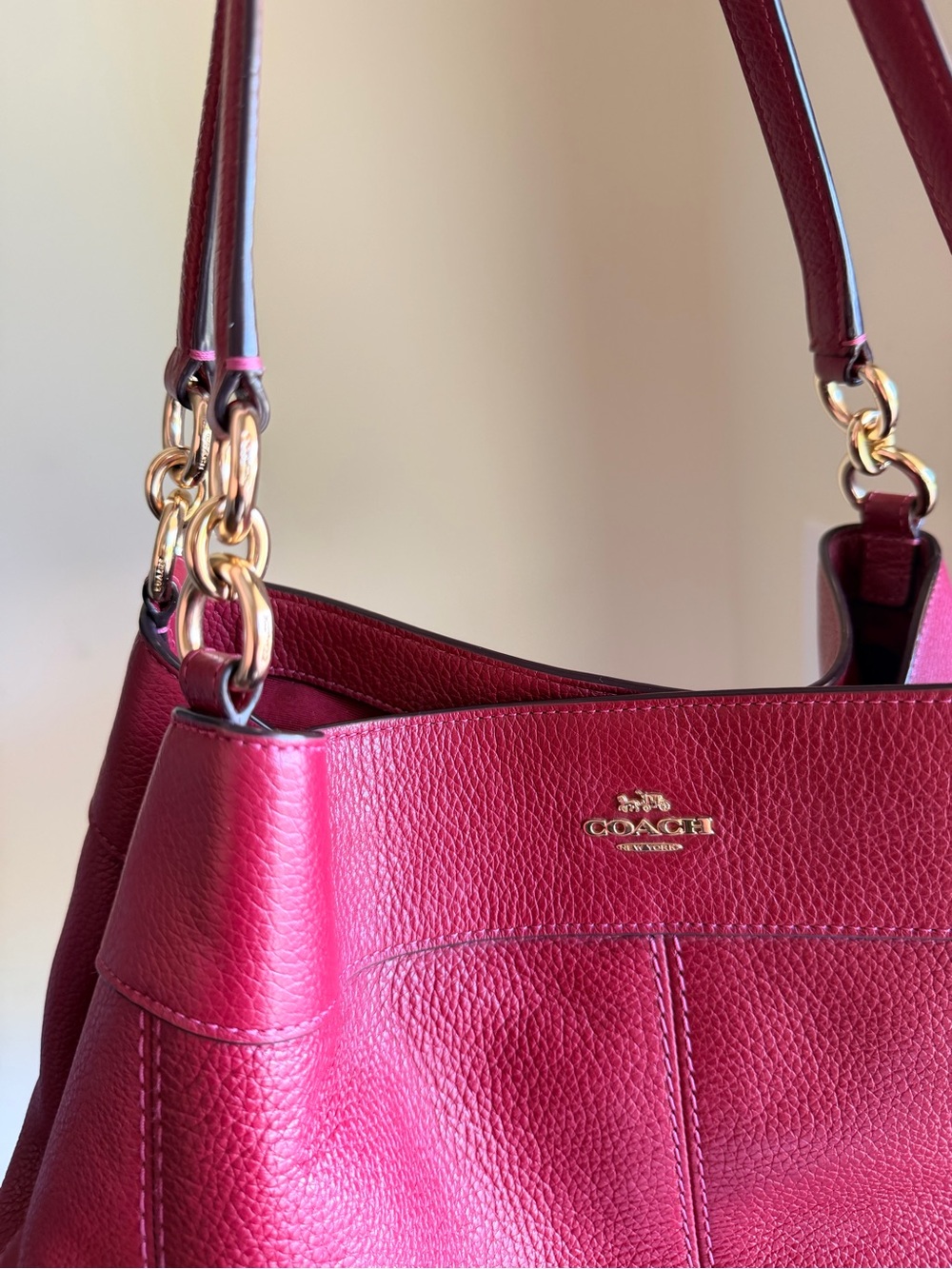 Coach Lexy Pebbled Leather Shoulder Bag in Wine Red with Gold Hardware - Picture 11 of 13